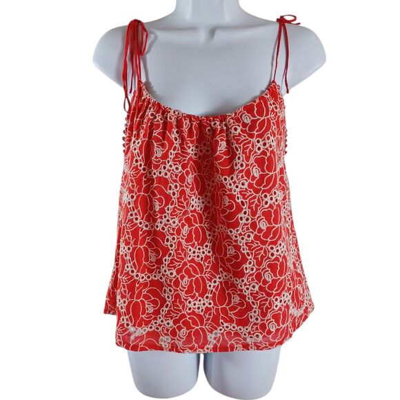 Buffalo David Bitton XS Rosie Red Embroidered Eyelet Halter Spaghetti Strap Top - Picture 2 of 8